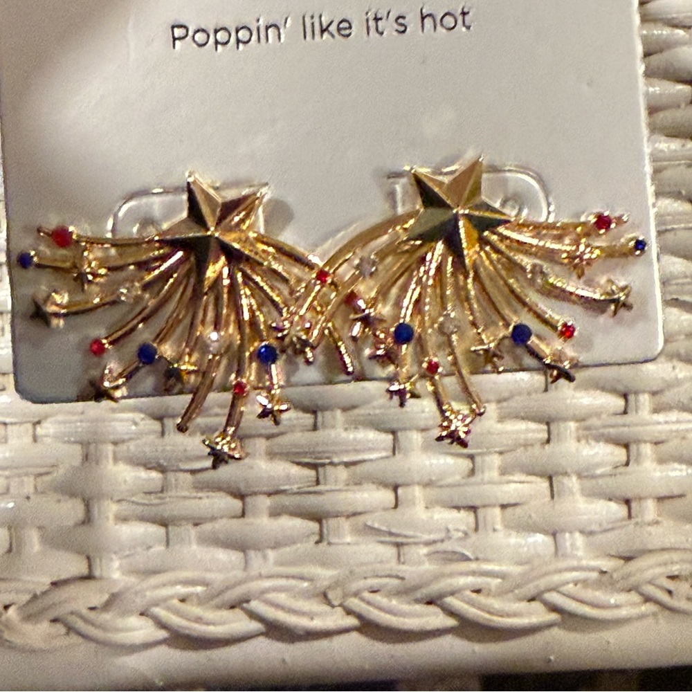 SUGARFIX by BaubleBar Firework Show Statement Earrings Red White Blue Gold NWT - Picture 4 of 6